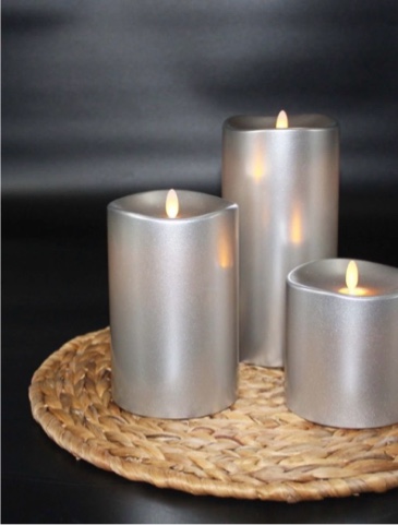 members mark 3 piece moving flame led wax candles silver
