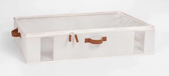 wethinkstorage 2pk collapsible under bed fabric storage bin with transparent lid ivory