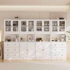 (Incomplete, 2 boxes for pick up  )Kitchen Pantry Storage Cabinet With Glass Doors, (94.5"w X 71"h X 17.7"d) Finish: White