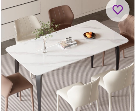 Krystah Rectangular Large Corner of Sintered Stone Ceramics Dining Table with Metal legs(only legs table) White 