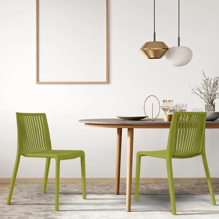 Green Oroklini Outdoor Stacking Dining Side Chair (Set of 2)