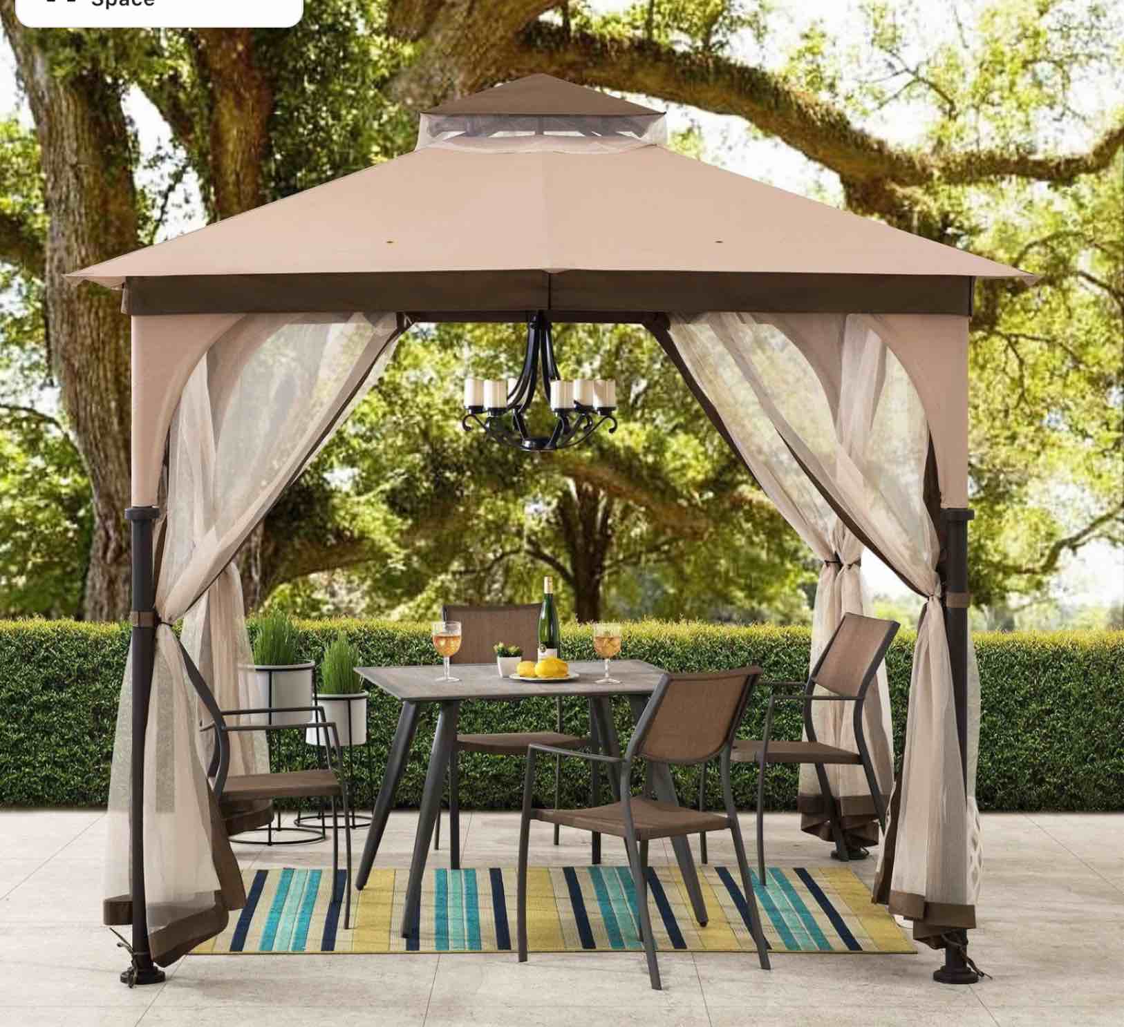 SUNJOY 9.5x9.5 2-Tier Steel Backyard Gazebo with Netting
