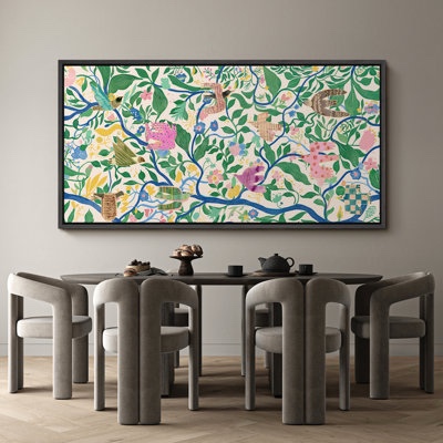 ( damaged ) Abstract Botanical Vine Extra Large Pictures Framed Canvas Print Wall Art Size: 30" H x 60" W, Frame Color: Black