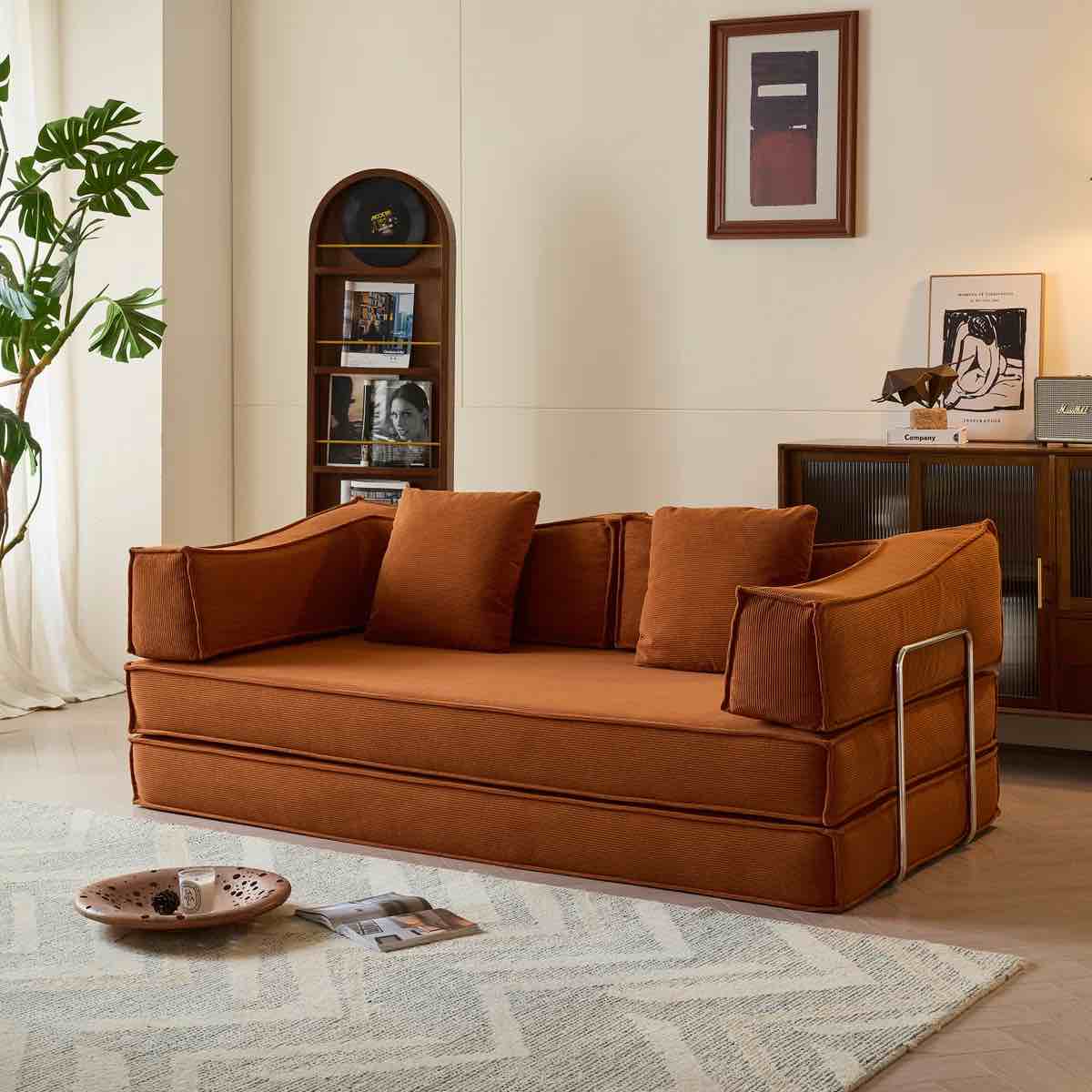 ( incomplete) Sicilia 78.7'' Upholstered Convertible Sleeper Sofa Bed With 2 Pillows,Foldable Futon,Corduroy Sofa,Floor Lounge Couch