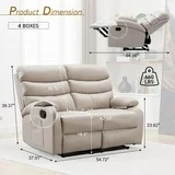 (incomplete) Beige Loveseat Recliner Sofa, Small Sofa Couch, PU Leather Reclining Sofa 2-Seater Manual Double Seater Recliner with Side Pockets