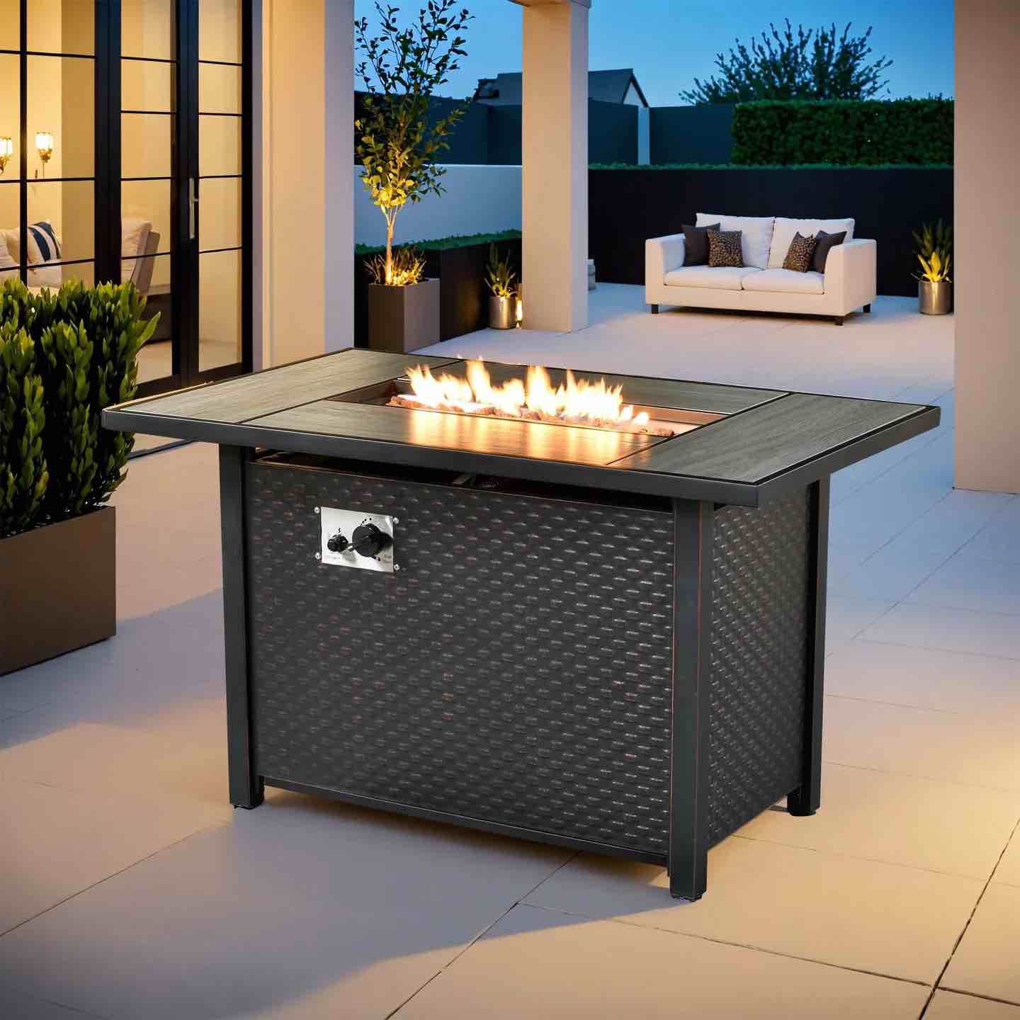 GYM842003B Home Ovios 42'' Rectangle Propane Fire Pit Table Brown