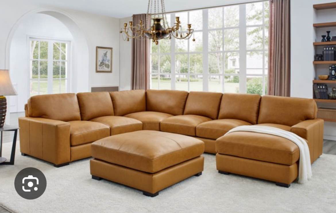 (incomplete )6 piece, leather sectional sofa cognac  only 2 boxes.