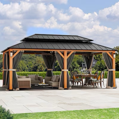 (incomplete)ELEVATE OUTDOORS 20-ft x 12-ft Solora Brown Gazebo with Hardtop Roof (Screen Included)