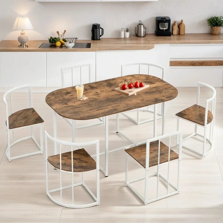  Dining Table  Industrial Compact Kitchen  Space-Saving Design for Apartment, Small Space, White 