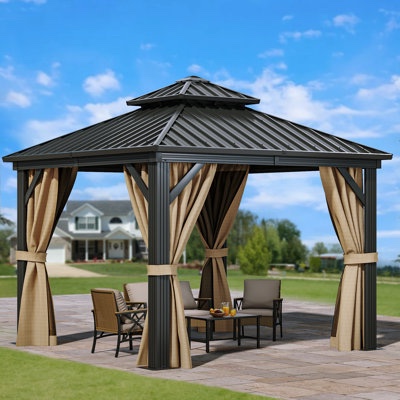 (incomplete)Hardtop Double-Roofed gazebo grey  11 x 13 