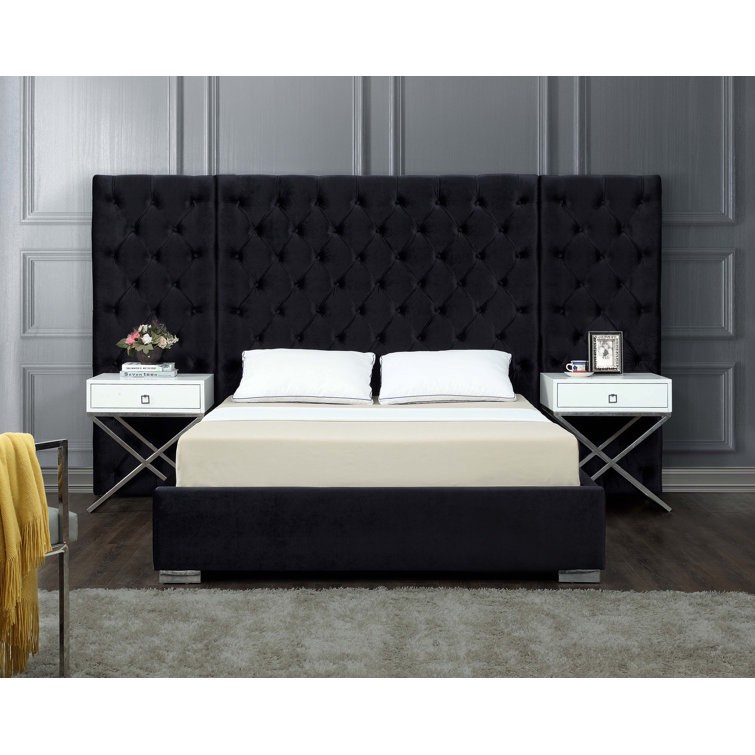 (incomplete 2/3). Black Upholstered Platform Bed Queen Size.
