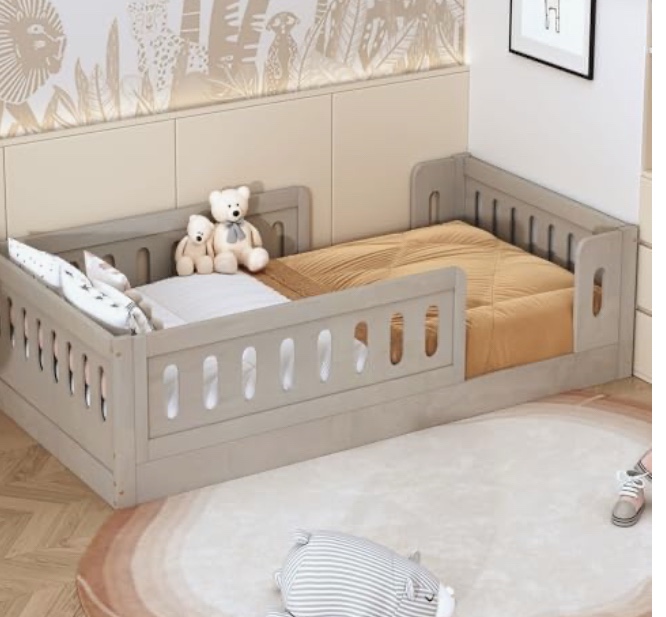 (incomplete)Twin Wood Platform Bed with Guardrail Color: Natural