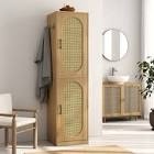 66-Inch Bathroom Storage Cabinet With Rattan Doors And 4 Hooks, Tall Narrow Bathroom Floor Cabinets With Adjustable Shelves