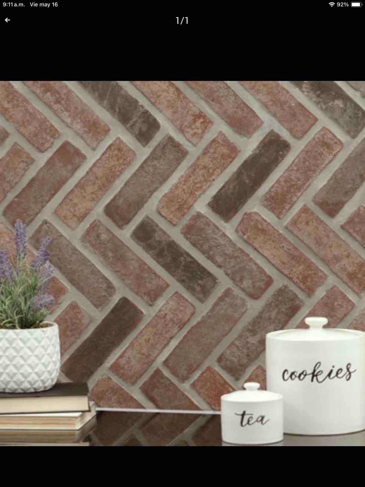 5 pieces ArtisanBrik 12.5" x 25.5" Textured Clay Brick Herringbone Mesh-Mounted Mosaic Floor & Wall Tile