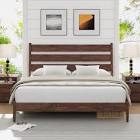 Flennory Solid Wood Bed Frame with Ergonomic Headboard, Full/Queen/King Size Wooden Platform Bed
