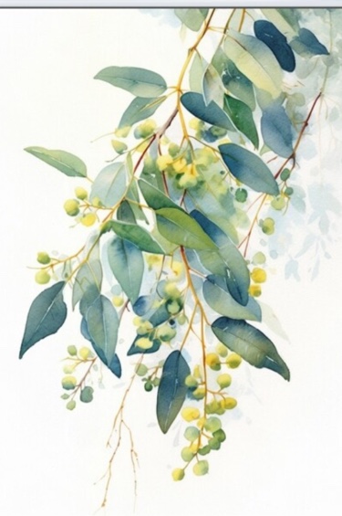 Green white minimalism eucalyptus essence IV frame black, 40cm x 80.5cm