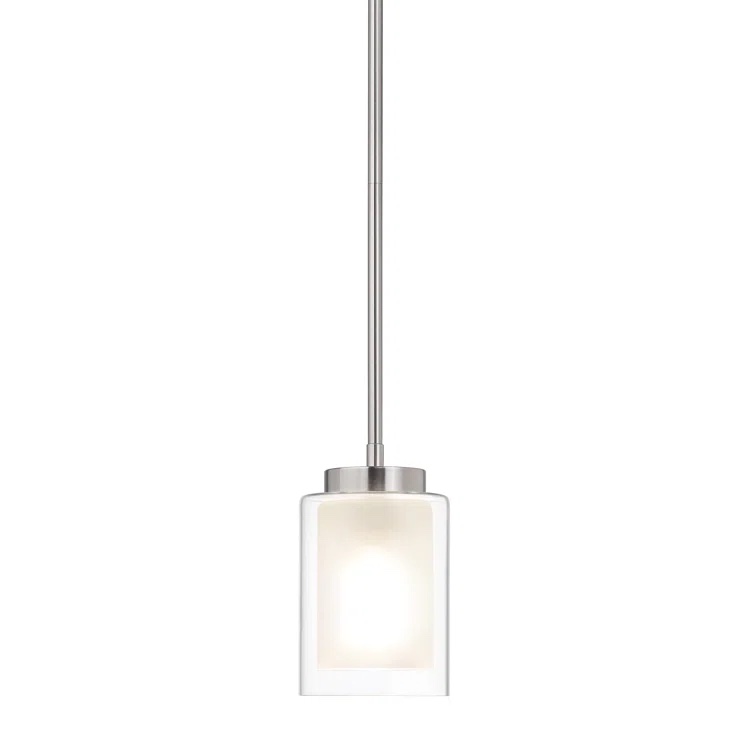 Brushed Nickel Pendant Lighting Modern 1 Light Mini Pendant Light With Dual Glass, Adjustable Hanging Ceiling Light