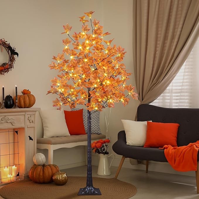 Lighted Maple Tree 6FT 120 LED Artificial Fall Tree for Decoration Inside and Outside Home Patio Wedding Autumn Festival Christmas Decor Warm