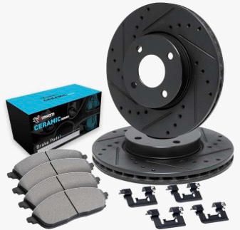 R1 Concepts Front Brake Kit For 2017-2022 Mitsubishi Mirage| Drilled Slotted Brake Rotors| Ceramic B