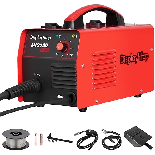 display4top Mig Welder, 130A Portable Welding Machine, Flux Core Wire Welder, MIG 130 Automatic Feed Welding Machine Equipment with Mask - 110V