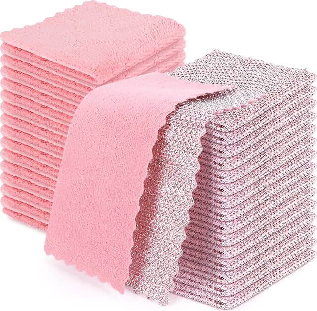 30pcs Multipurpose Wire Dishwashing Rag, Non Scartch Wire Dishcloth for Wet and Dry, Pink Stainless