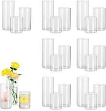 Glass Cylinder Vases Set of 12 Hewory Tall Clear Vase for Centerpieces, Glass Hurricane Candle Hold