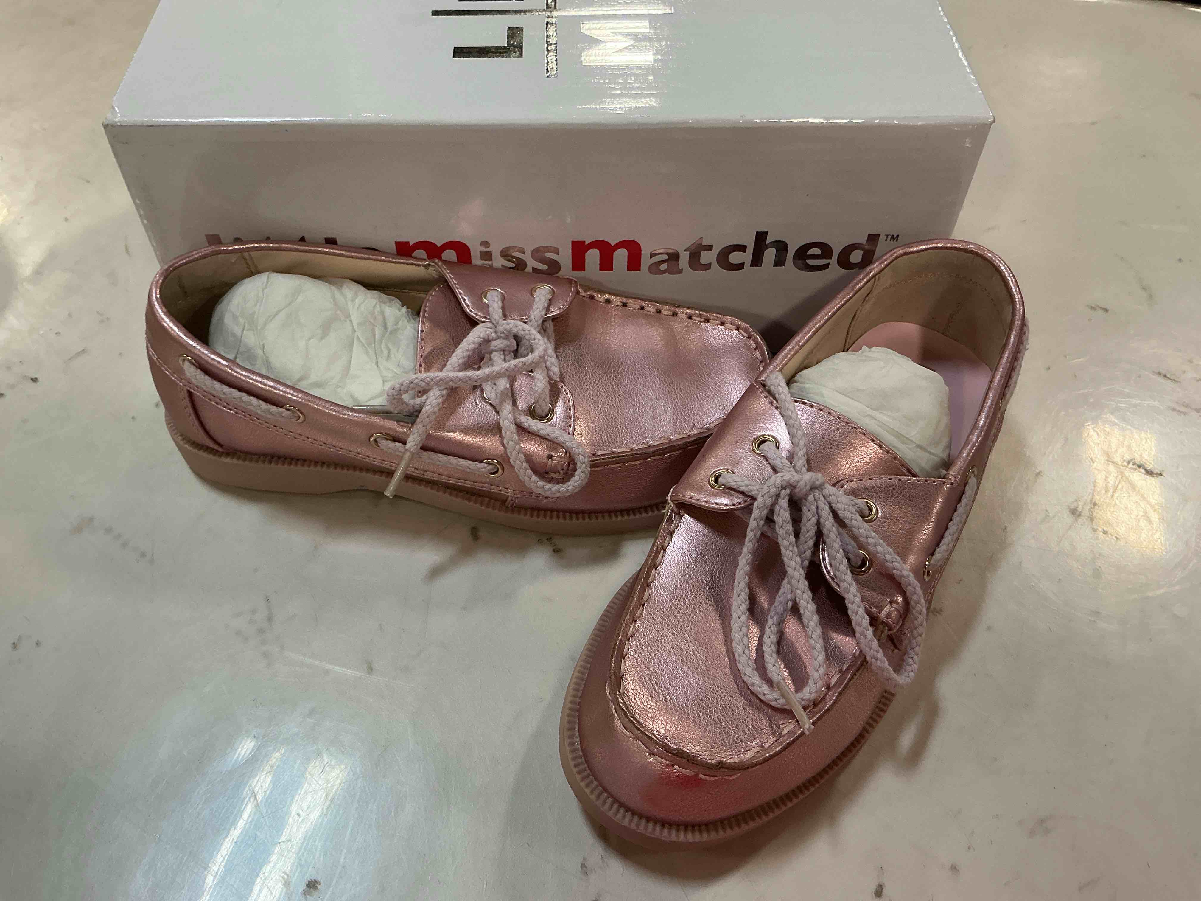 LittleMissMatched Metallic Boat Shoes, Pink Gold, Size 2