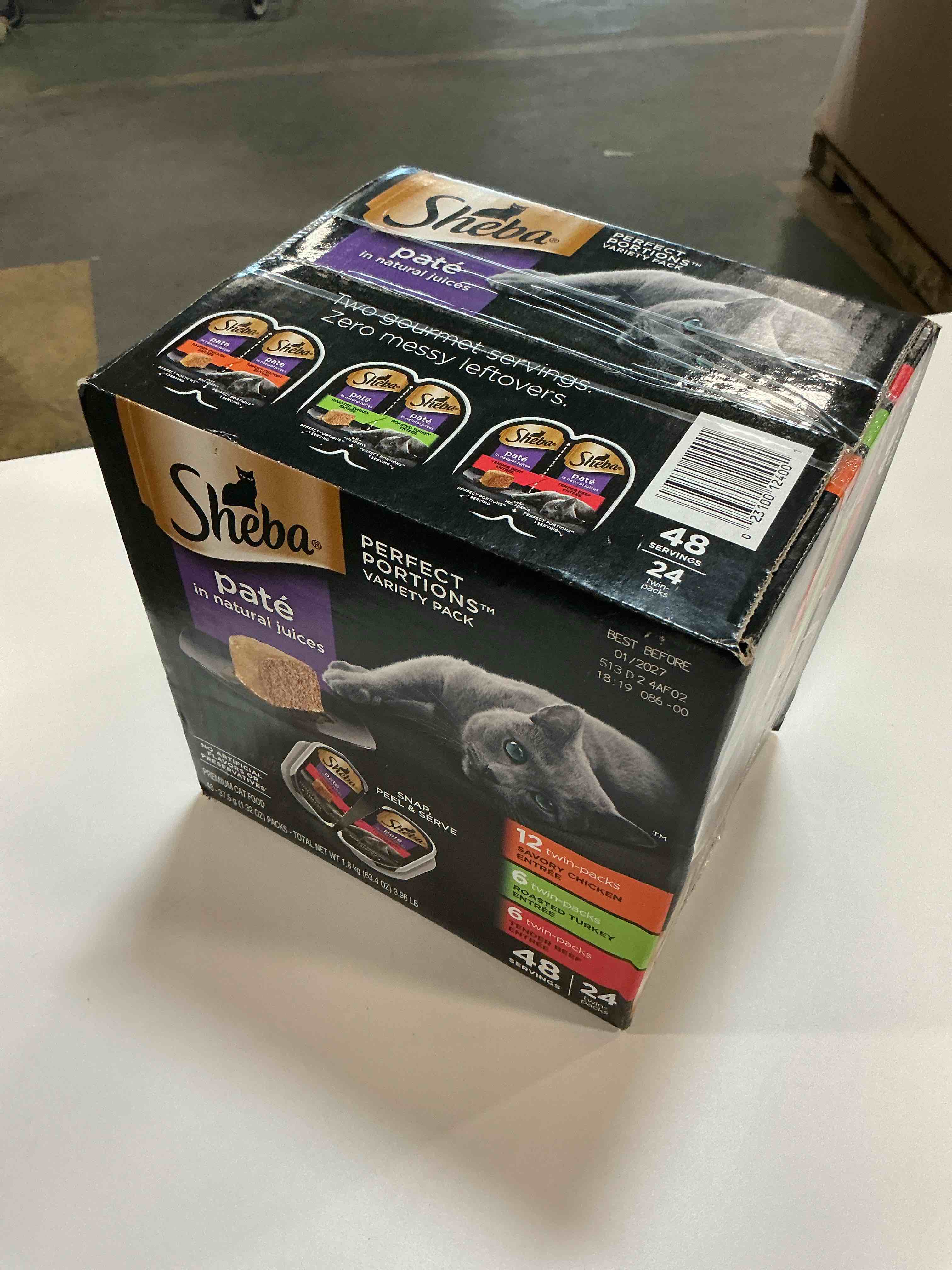 Condition photo showing New/Like New for (best by 1/2027) Sheba Perfect Portions Wet Cat Food Variety Pack  1.32 oz Trays (24 Pack)