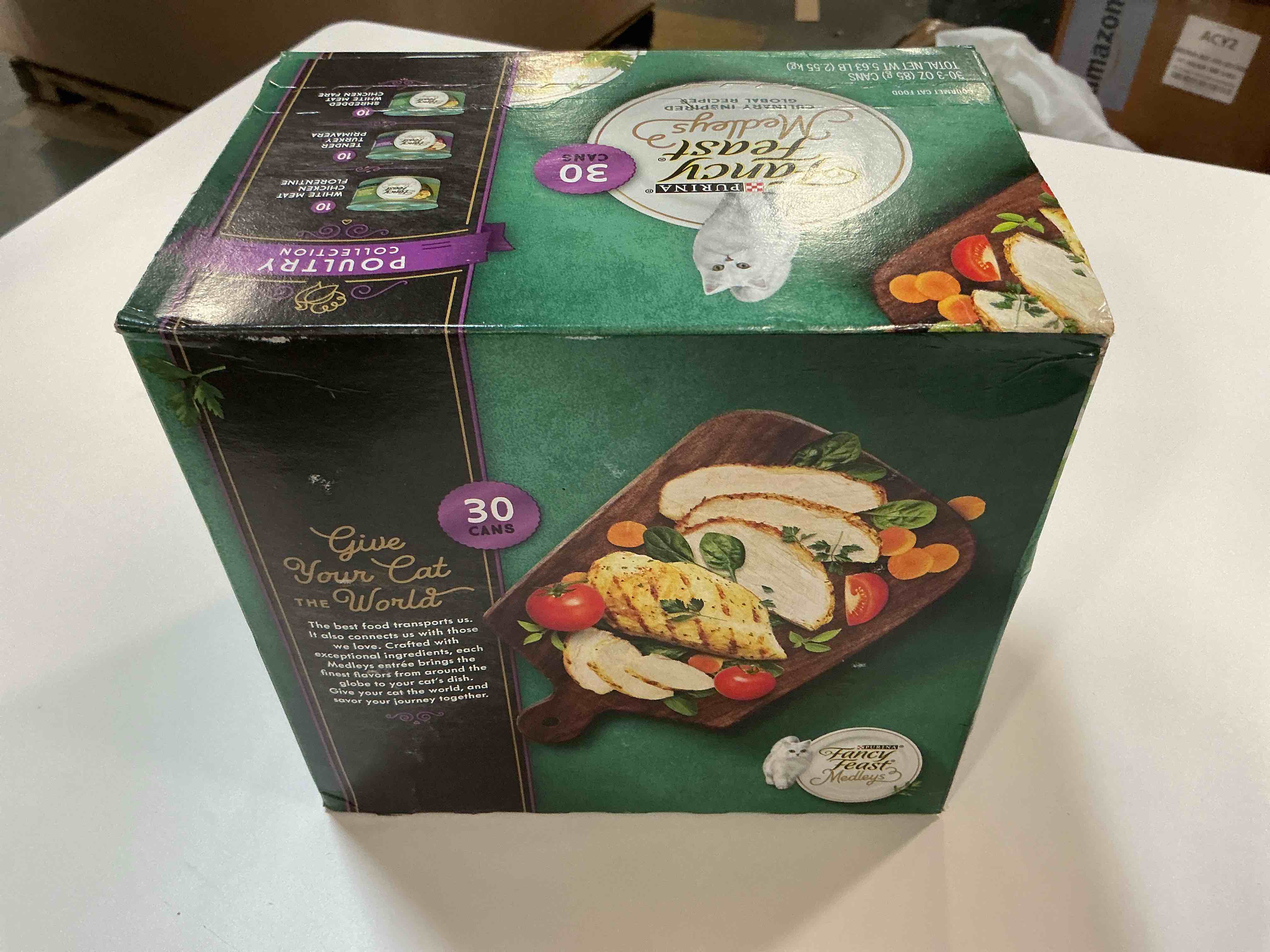 Condition photo showing New/Like New for (best by sept. 2027) Purina Fancy Feast Medleys Poultry Collection Wet Cat Food Variety Pack - (Pack of 30) 3 oz. Cans