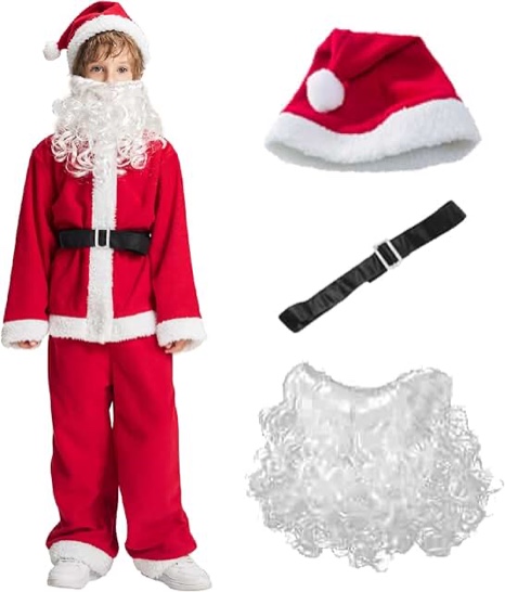 IKALI Christmas Santa Suit Red Santa Claus Costume Holiday Party Dress-up Outfit for Boys Kids Toddl