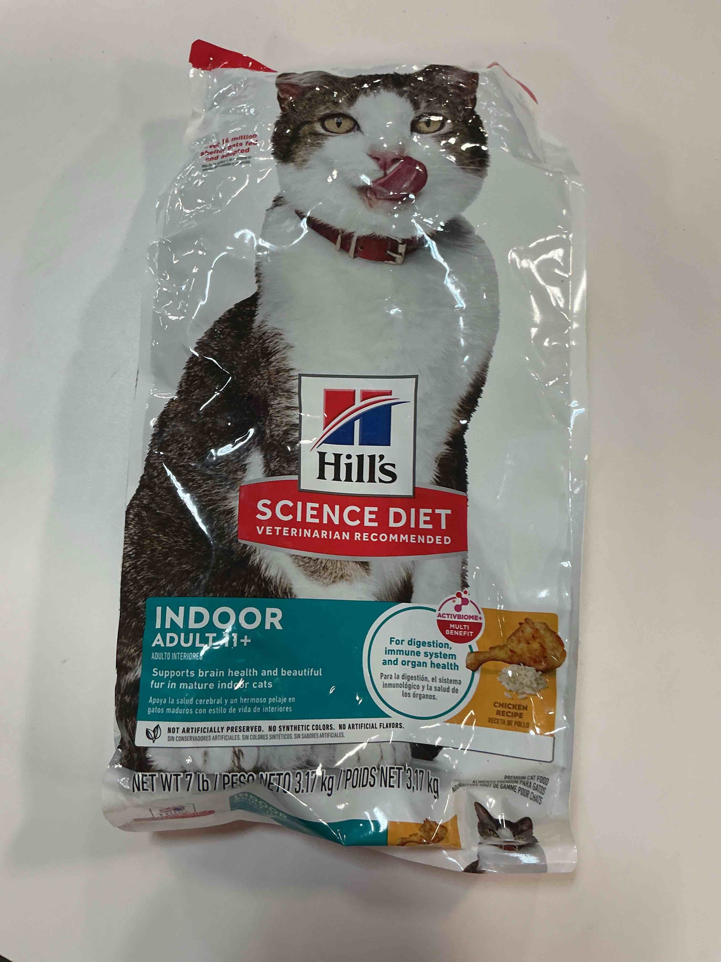 Condition photo showing New/Like New for (best by 2/27) Hill's Science Diet Dry Cat Food, Adult 11+, Indoor, Chicken Recipe, 7 lb. Bag