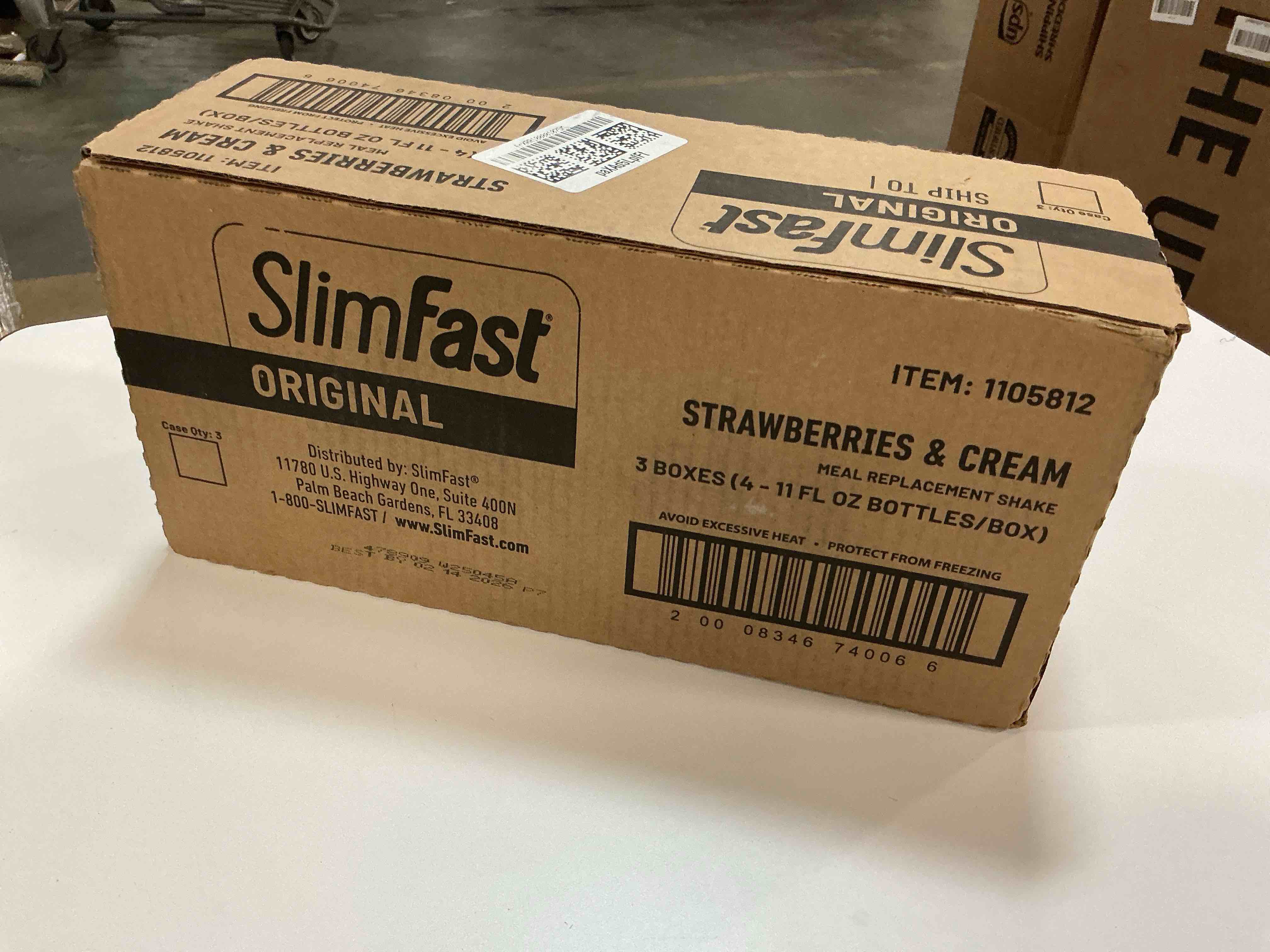 Condition photo showing New/Like New for SLIM FAST ORIGINAL MEAL REPLACEMENT SHAKE, strawberries and cream, 12 bottles total