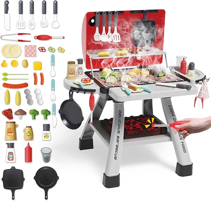 deAO Kids BBQ Grill Playset,23.6" Heigh Kitchen Toy with Realistic Smoke,Light with Toy Grill Toy,41