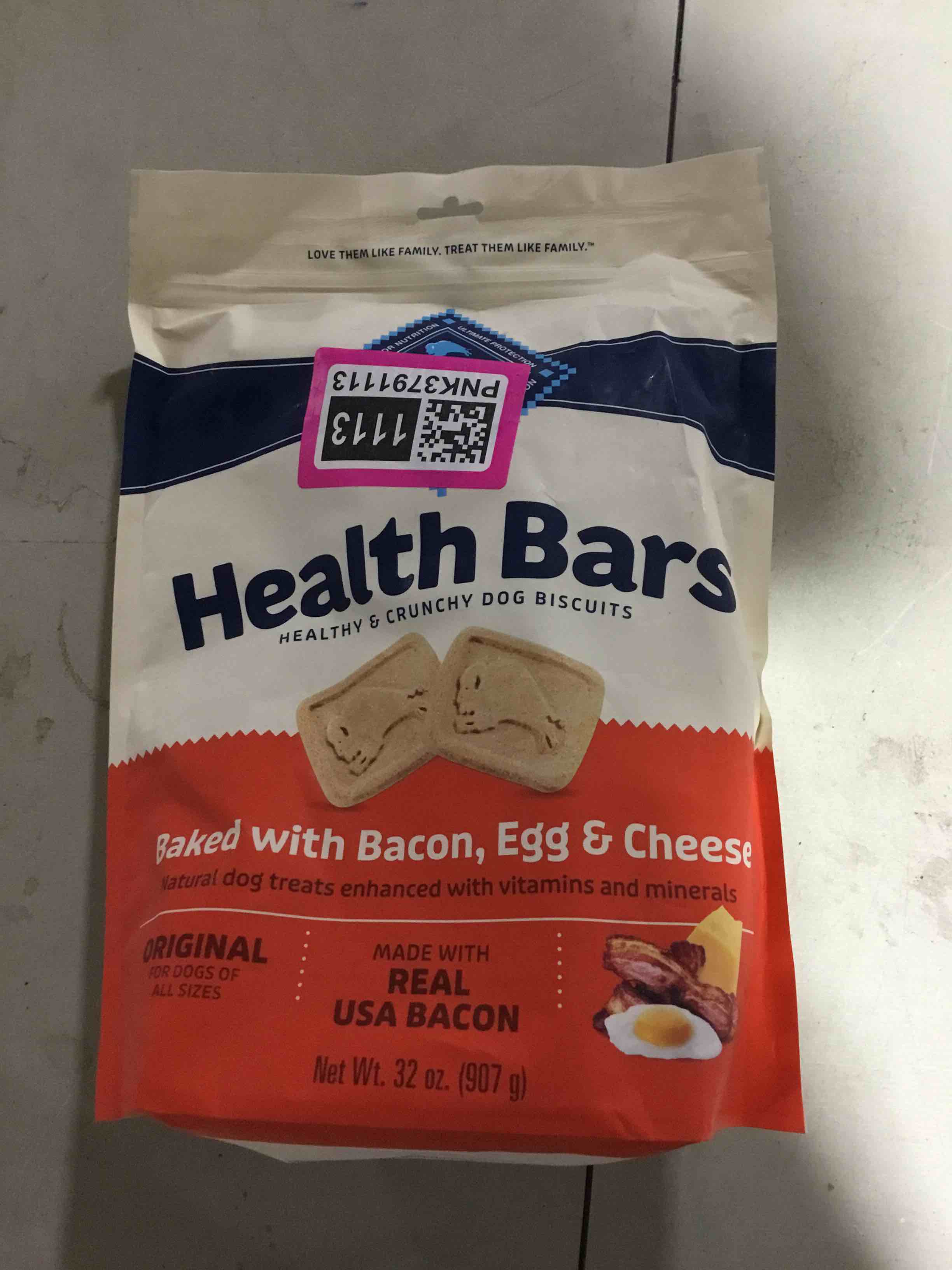 Condition photo showing New/Like New for Blue Buffalo Health Bars Mini Crunchy Dog Biscuits, Oven-Baked with Natural Ingredients, Bacon, Egg & Cheese, 32-oz Bag