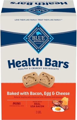 Blue Buffalo Health Bars Oven-Baked with Natural Ingredients, Bacon, Egg & Cheese Mini Crunchy Dog Biscuits, 2 lbs.