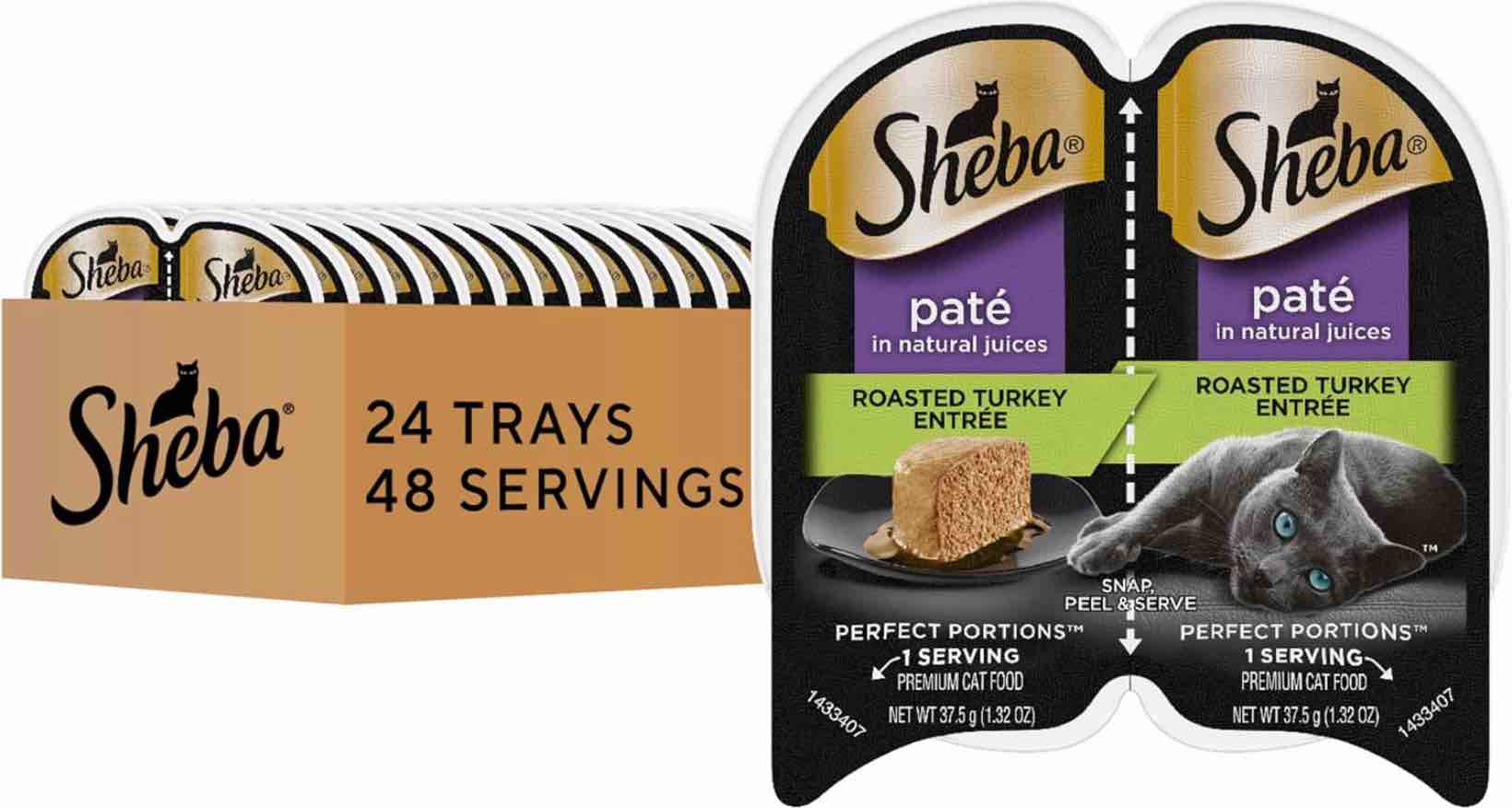 (Best by 01/31/2027) Sheba Perfect Portions Wet Cat Food Pate Roasted Turkey Entree, 2.6 oz. Twin-Pack Trays (24 Count, 48 Servings) Turkey 24 Count (Pack of 1)