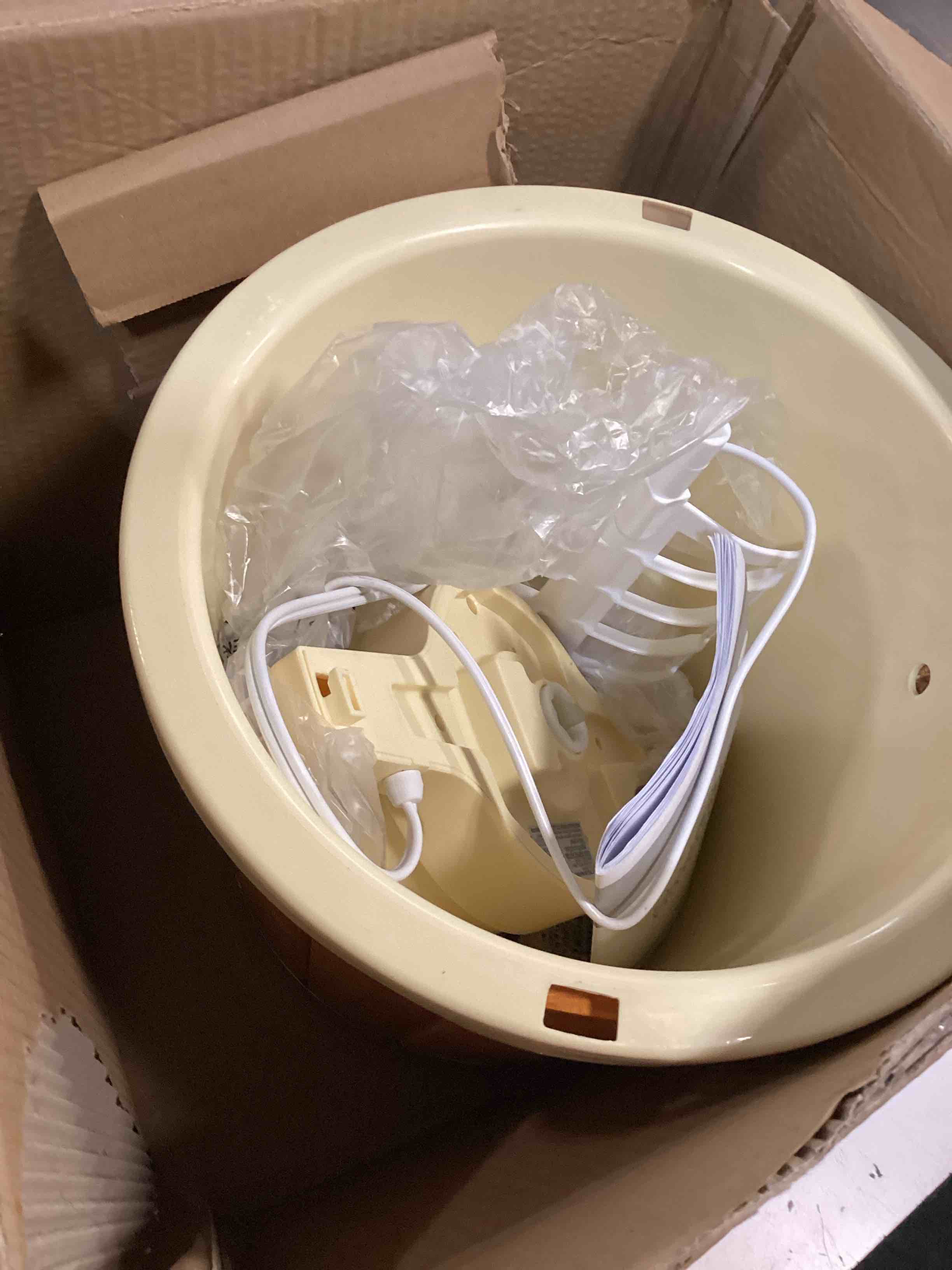 Condition photo showing As Is for nostalgia electric ice cream maker with 4 qt capacity- old fashioned ice cream machine makes frozen yogurt or gelato in minutes- vintage wooden style ice cream maker with aluminum canister- light wood 4 qt light wood