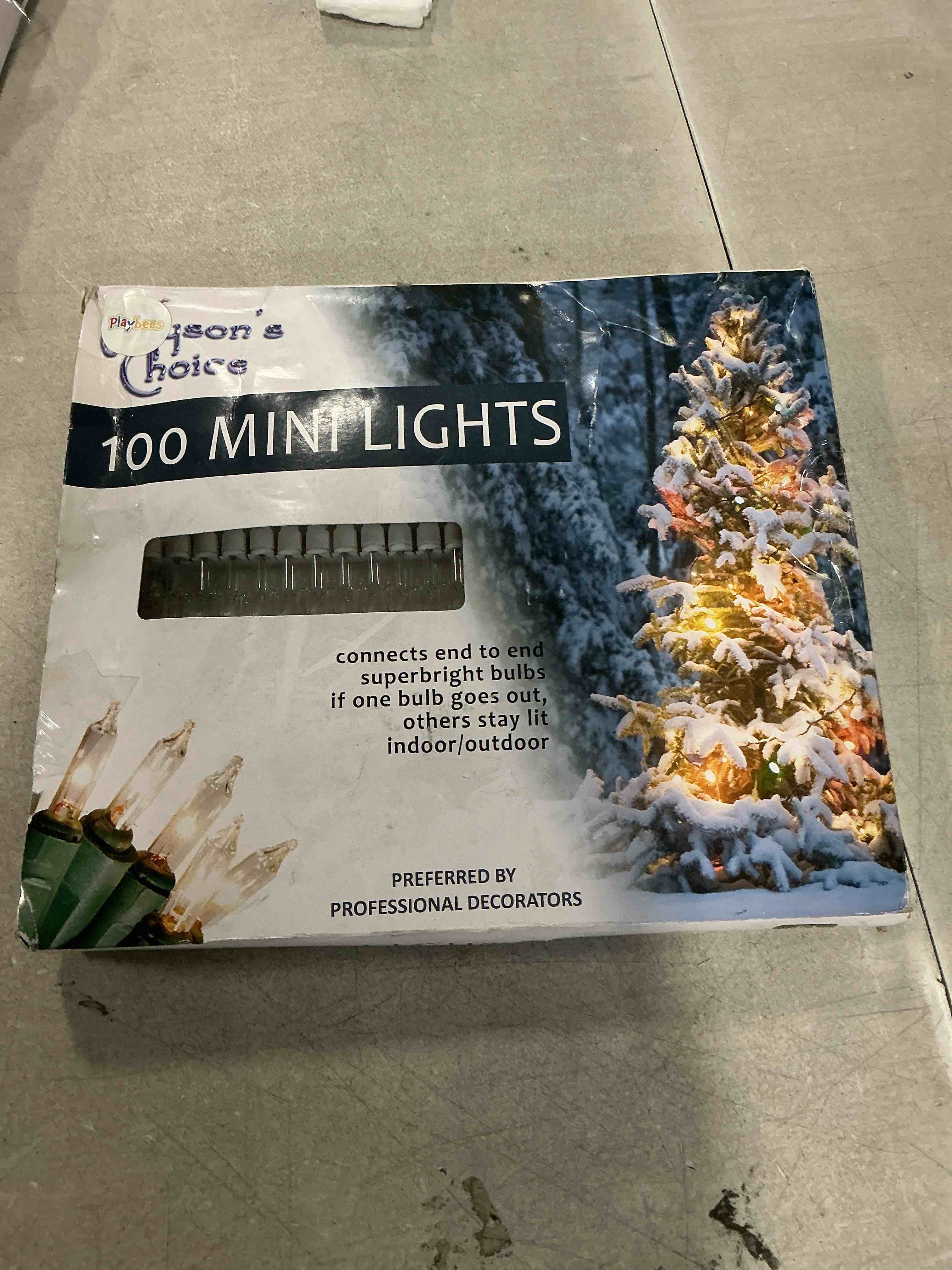 Condition photo showing New/Like New for (100) Bulbs - Clear Mini Christmas Lights - Length 21 ft. - Bulb Spacing 3 in. - White Wire - 120V