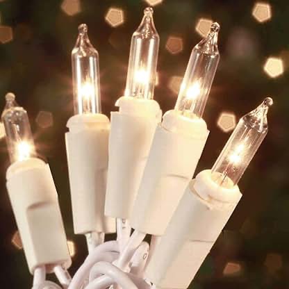 (100) Bulbs - Clear Mini Christmas Lights - Length 21 ft. - Bulb Spacing 3 in. - White Wire - 120V