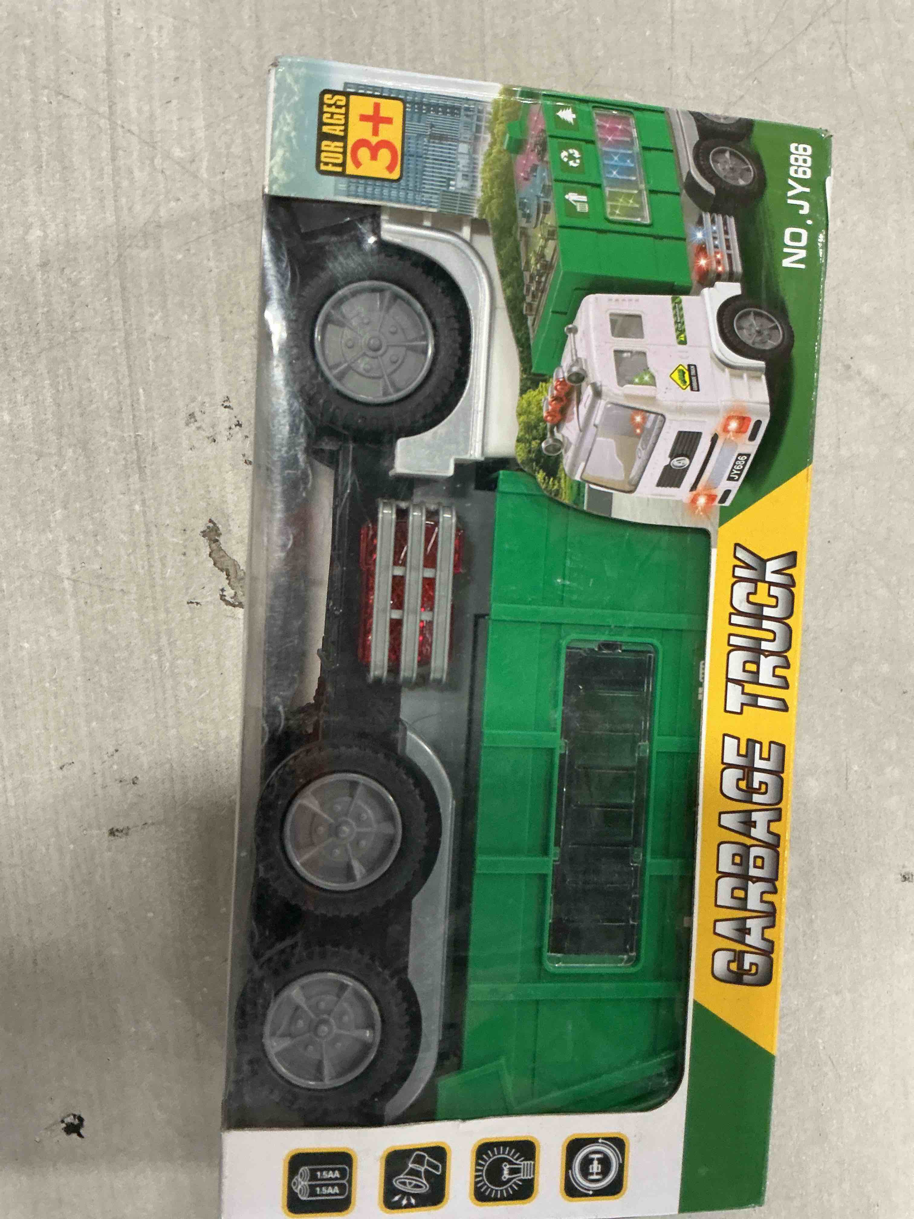 Condition photo showing Good Condition for Zetz Brands Toy Garbage Truck with 4D Lights & Sounds for Boys, Toddlers, Kids 3+ - Trash Trucks Vehicle, Push Toy Car, Bump & Go w/Recycle and Sanitation Sticker – Ideal Birthday