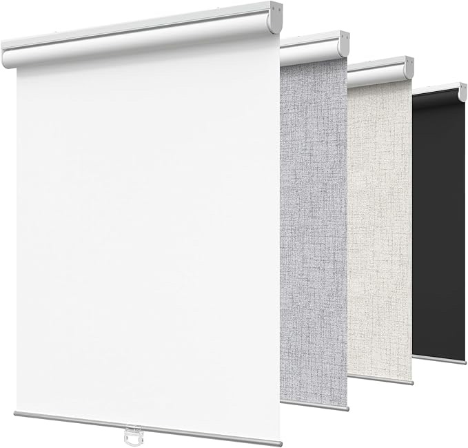 GENIMO 100% Blackout Roller Window Shades, Window Blinds Cordless with Thermal Insulated, UV Protection Fabric, Mini French Door Blinds for Home, Office, Bedroom, Easy to Install, White, 42" W X 75" H