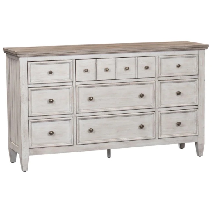 Farmhouse 9-Drawer Dresser with Felt-Lined Top Drawers
