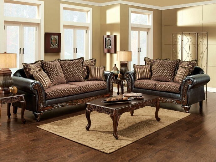 Veracruz Traditional Sofa & Loveseat Set with Wood Trim