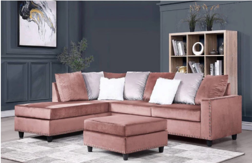 SH3187PNK* 2-PIECE REVERSIBLE SECTIONAL, PINK VELVET WITH OTTOMAN