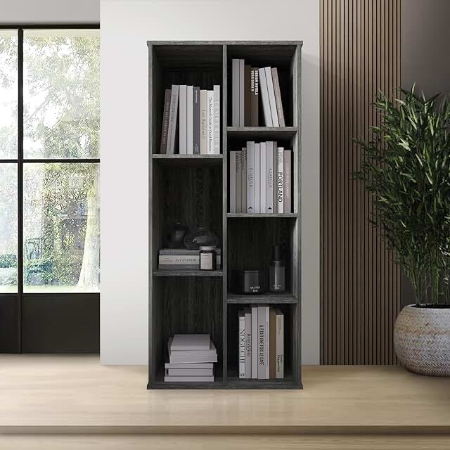 7-Cubby Storage Bookcase, Dark Gray