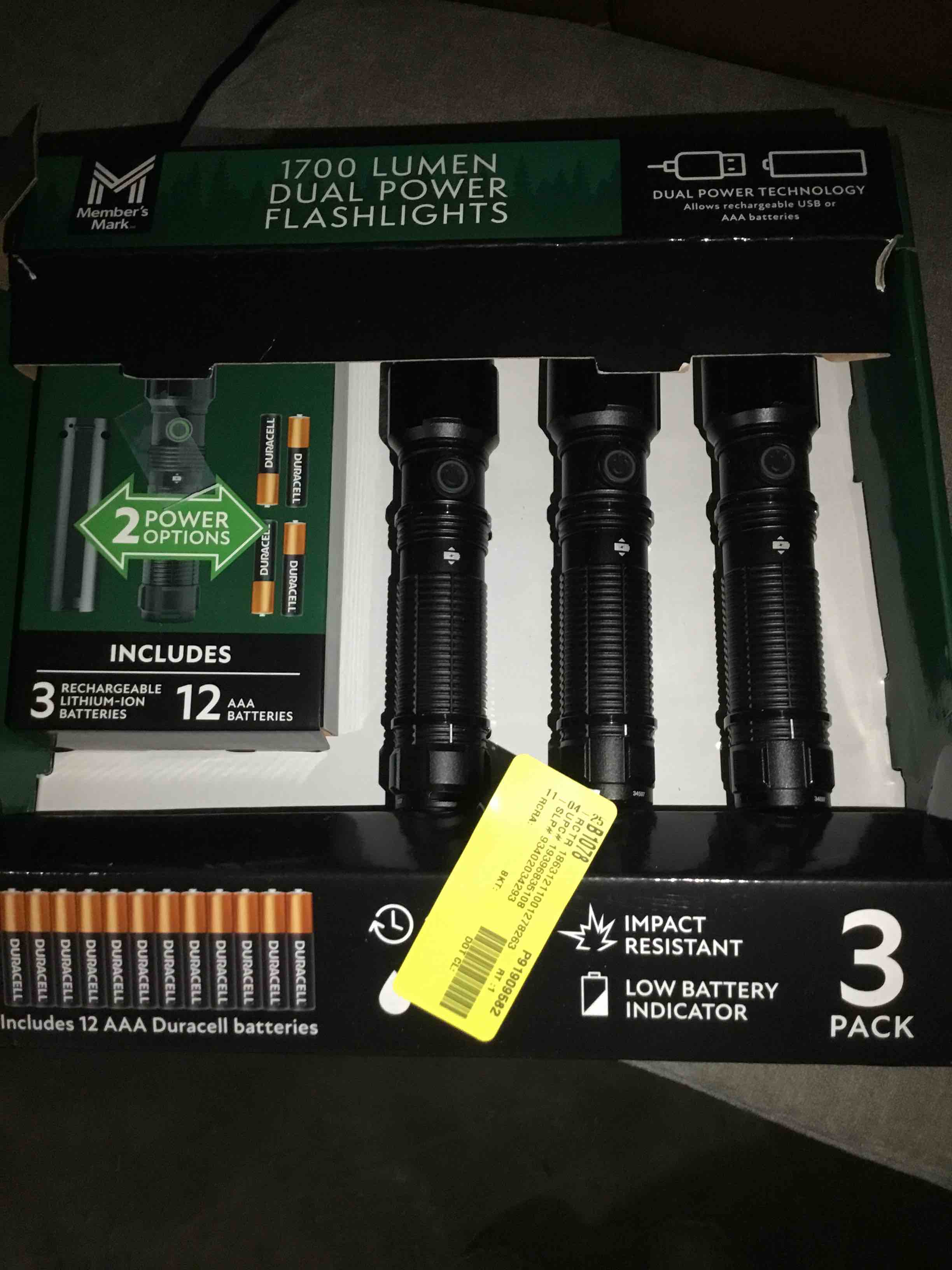 Member’s Mark 3PC 1700 Lumen Dual Power LED Flashlight Set - Rechargeable & AAA 