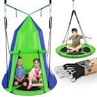 SereneLife 40  Kids Hanging Tent Swing  Outdoor Saucer Swing with Rope Straps (Green)