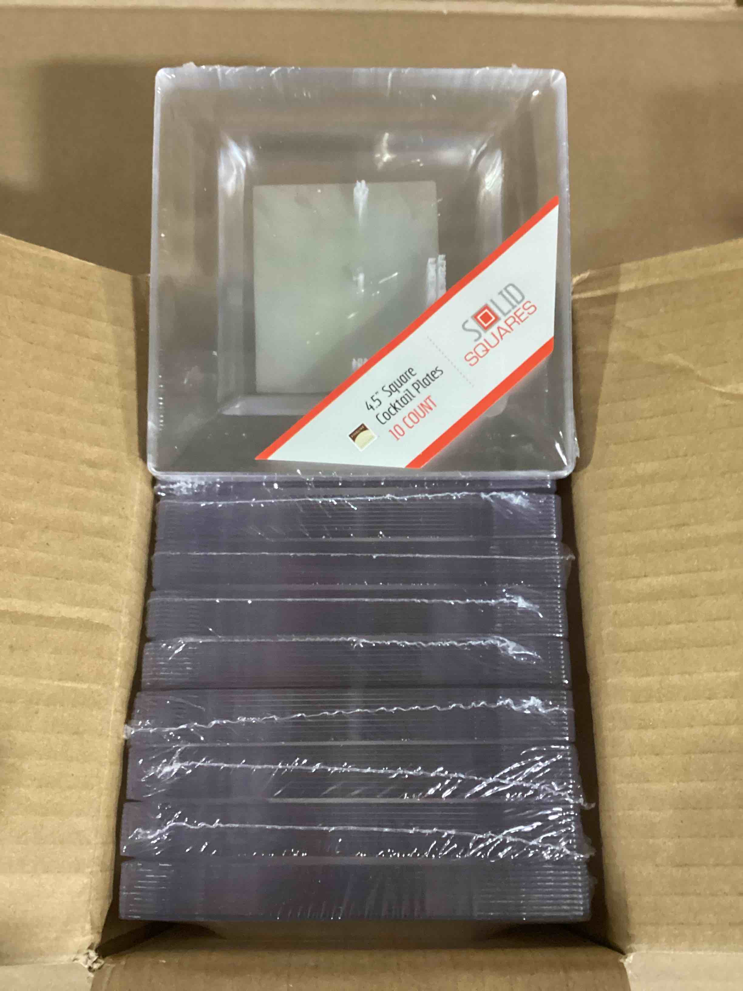 Case of 12 (10ct) Plastic 4.5in Square Cocktail Plate, Clear 