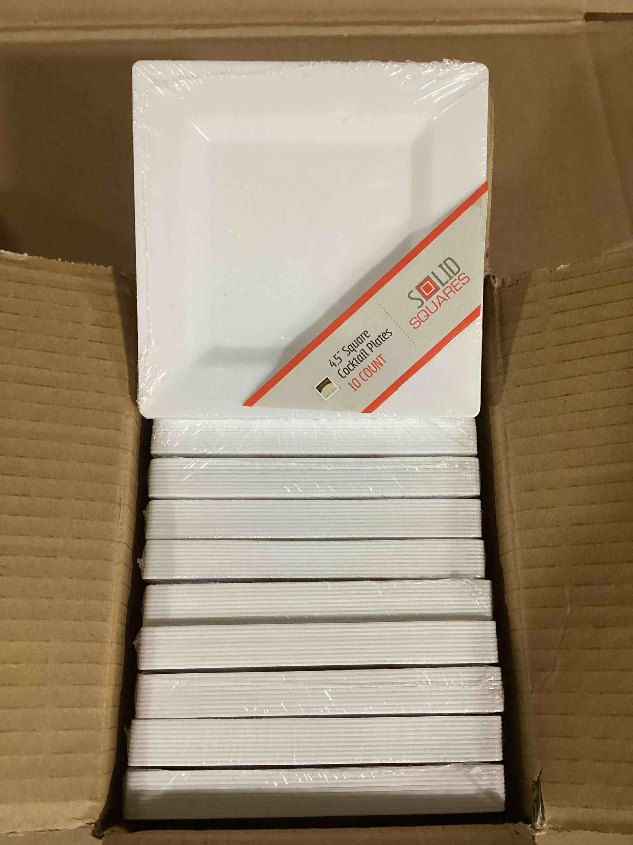 Case of 12 (10ct) Plastic 4.5in Square Cocktail Plate, White