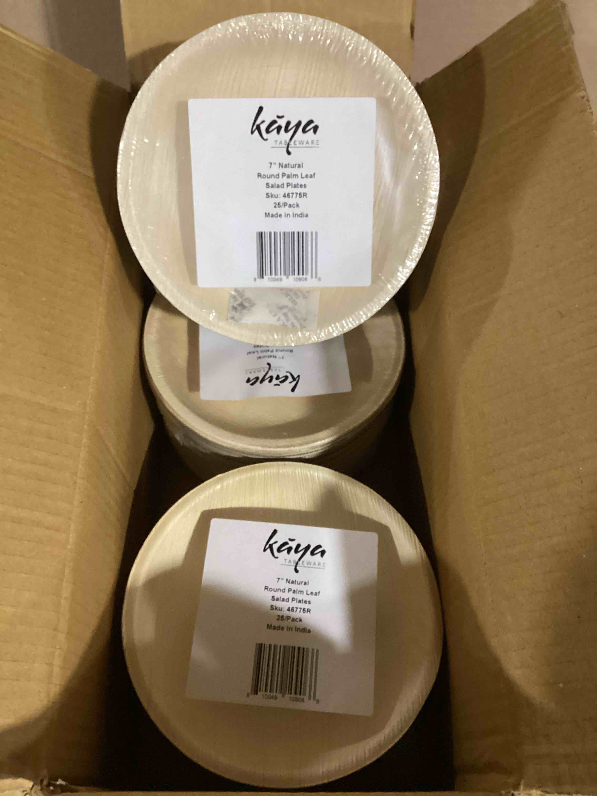 Case of 3 (25ct) Kaya Tableware 7in Natural Round Palm Leaf Salad Plates 